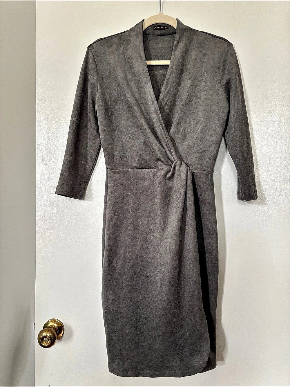 J.McLaughlin Lilian Faux Suede Twist Front Dress Gray XS